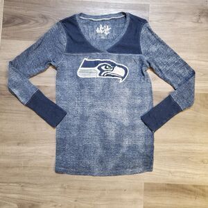 Rare Touch Maternity Sz Sm Seahawks Long Sleeve Ribbed V Neck Blue Shirt Blue